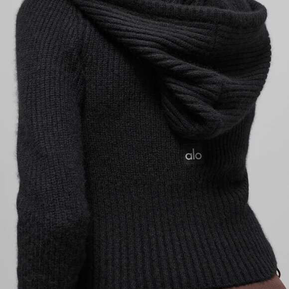 Alo Yoga Cashmere Ribbed Noble Full Zip Hoodie BLACK - Picture 3 of 5
